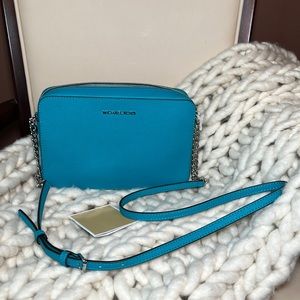 Michael Kors turquoise Jet set large Saffiano leather crossbody